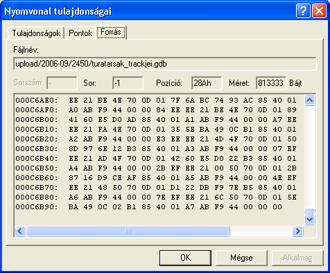 A kiválasztott track tulajdonságai