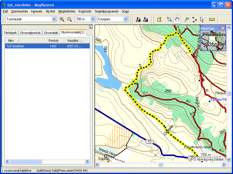 A megszűrt tracklog